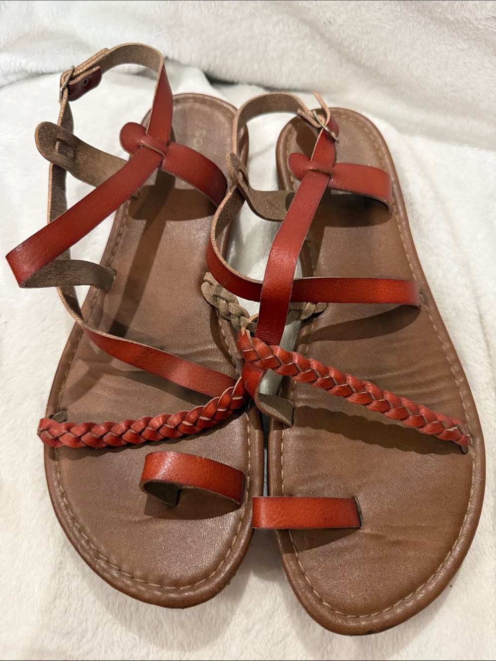 Sonoma Brown & Red Braided Toe-Ring Leather Sandals